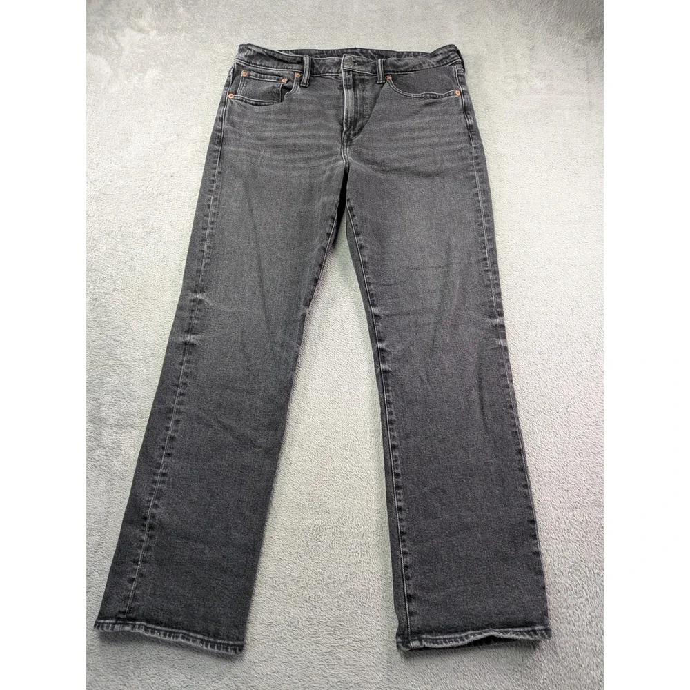 American Eagle Flex Straight Leg Jeans Mens 34x32 Washed Black Denim 5-Pocket